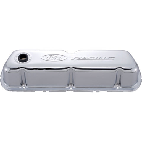 Ford Racing Embosses Logo Stamped Steel Valve Cover Chrome - 302-070