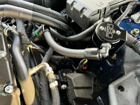 J&L 24-25 Ford Mustang GT w/ Whipple Supercharger Oil Separator 3.0 PCV Side - Black Anodized - 3092P-B