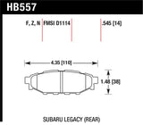 Hawk 08 WRX Rear HPS Street Brake Pads - HB557F.545
