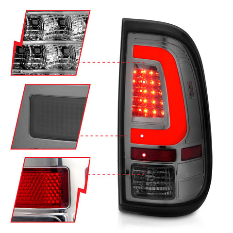ANZO 2008-2016 Ford F-250 LED Taillights Chrome Housing Smoke Lens (Pair) - 311357