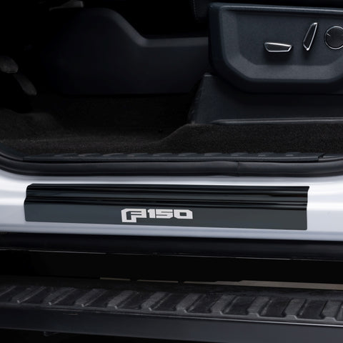Putco 15-20 Ford F-150 - Regular Cab & SuperCab w/ F-150 Etching (2pcs) Black Platinum Door Sill - 95145BPFD