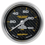 Autometer Marine Carbon Fiber Ultra-Lite 2-1/16in 100PSI Mechanical Oil Pressure Gauge - 200790-40