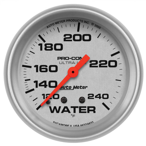 AutoMeter Gauge Water Temp 2-5/8in. 120-240 Deg. F Mechanical 12ft. Ultra-Lite - 4433
