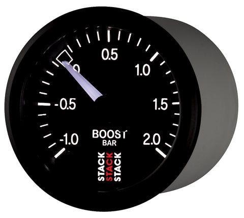 Autometer Stack 52mm -1 to +2 Bar T-Fitting 0.187in Barb (M) Mechanical Boost Pressure Gauge - Black - ST3111
