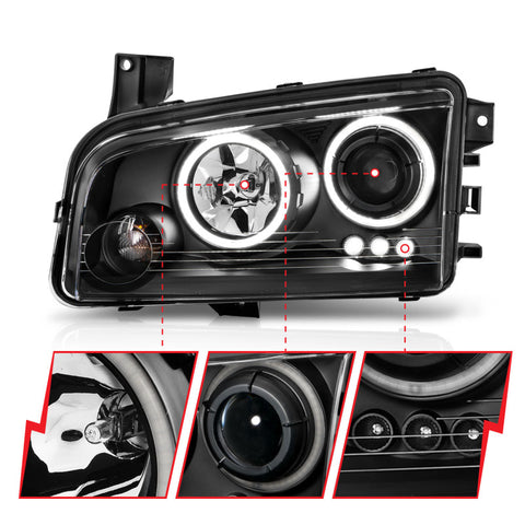 ANZO 2006-2010 Dodge Charger Projector Headlights w/ Halo Chrome (CCFL) - 121218