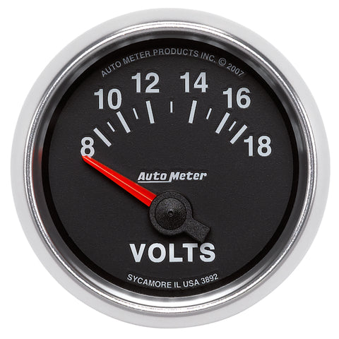Autometer GS 52mm 8-18 Volts Short Sweep Electronic Voltmeter Gauge - 3892