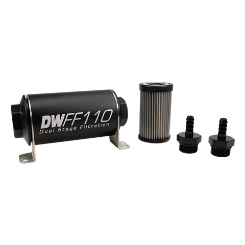DeatschWerks Stainless Steel 5/16in 10 Micron Universal Inline Fuel Filter Housing Kit (110mm) - 8-03-110-010K-516