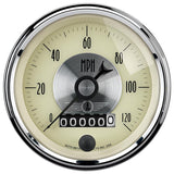AutoMeter Gauge Speedo 3-3/8in. 120MPH Elec. Program W/Wheel Odo Prestige Antique. Ivory - 2089
