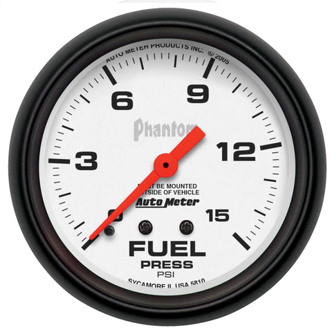 Autometer Phantom 66.7mm 0-15 PSI Mechanical Fuel Pressure Gauge - 5810