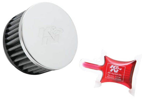 K&N Universal Chrome Round Straight Air Filter - 2.25in Flg ID x 3.5in OD x 2in H - RC-1900