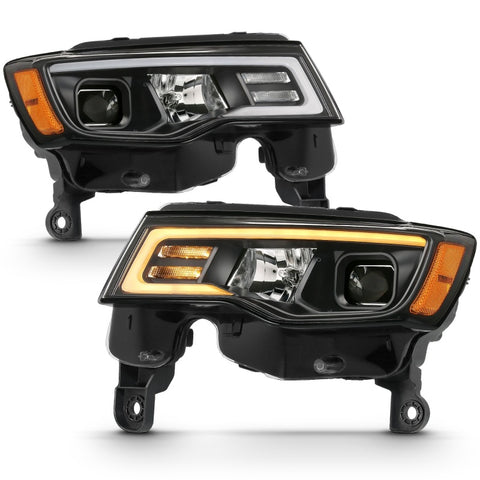 ANZO 2017-2018 Jeep Grand Cherokee Projector Headlights w/ Plank Style Switchback - Chrome w/ Amber - 111419