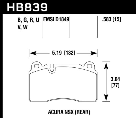 Hawk 2017 Acura NSX HP+ Race Rear Brake Pads - HB839N.583
