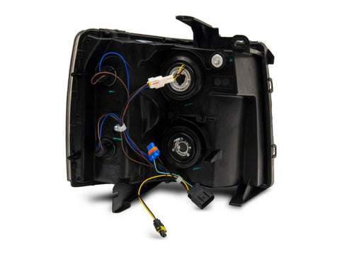 Raxiom 07-13 Chevrolet Silverado 1500 Axial Headlights w/ SEQL LED Bar- Blk Housing (Clear Lens) - S138004