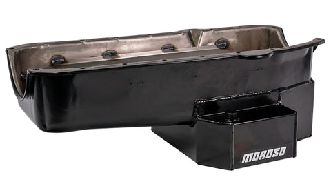 Moroso 80-85 Chevy Small Block/Dart (w/2 Pc Seal) Road Race Wet Sump 7qt 7.5in Steel Oil Pan - Black - 21814