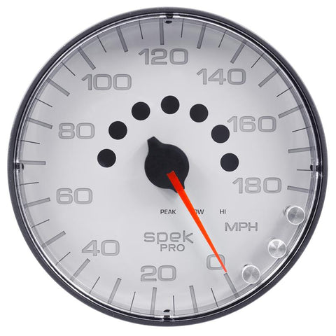 Autometer Spek-Pro Gauge Speedometer 5in 180 Mph Elec. Programmable White/Black - P230128