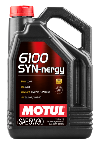 Motul 5L Technosynthese Engine Oil 6100 SYN-NERGY 5W30 - VW 502 00 505 00 - MB 229.5 - 107972