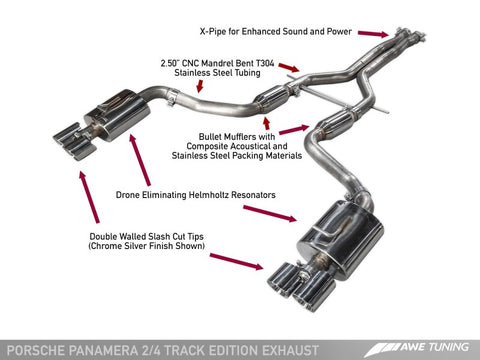 AWE Tuning Panamera 2/4 Track Edition Exhaust (2014+) - w/Chrome Silver Tips - 3020-42022