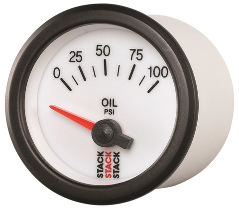 Autometer Stack 52mm 0-100 PSI 1/8in NPTF Electric Oil Pressure Gauge - White - ST3252