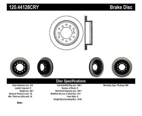 Stoptech 03-09 Toyota 4Runner / 05-14 Toyota FJ Cruiser Rear Performance Cryo Brake Rotor - 120.44128CRY