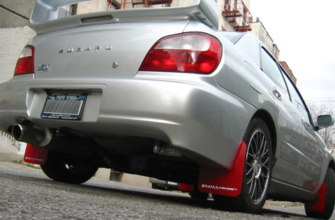 Rally Armor 02-07 Subaru WRX/STI/RS/2.5i (Wagons Req. Mod.) Red UR Mud Flap w/White Logo - MF1-UR-RD/WH