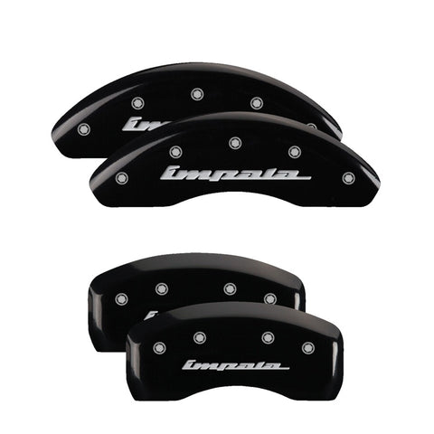 MGP 4 Caliper Covers Engraved Front & Rear Impala Black finish silver ch - 14050SIMPBK