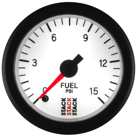 Autometer Stack 52mm 0-15 PSI 1/8in NPTF Male Pro Stepper Motor Fuel Pressure Gauge - White - ST3354