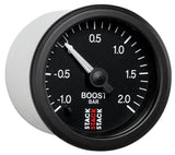 Autometer Stack 52mm -1 to +2 Bar T-Fitting 0.187in Barb (M) Mechanical Boost Pressure Gauge - Black - ST3111