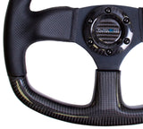 NRG Carbon Fiber Steering Wheel (320mm) Flat Bottom & Leather Trim w/Black Stitching - ST-009CFBS