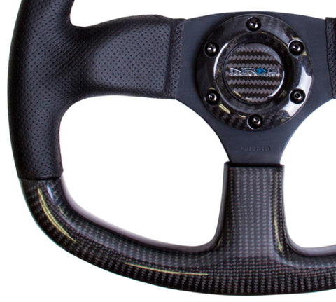 NRG Carbon Fiber Steering Wheel (320mm) Flat Bottom & Leather Trim w/Black Stitching - ST-009CFBS