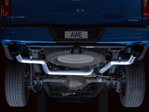 AWE Tuning 0FG 21+ Ford F150 Dual Split Rear Cat-Back Exhaust- 5in Diamond Black Tips - 3015-33119