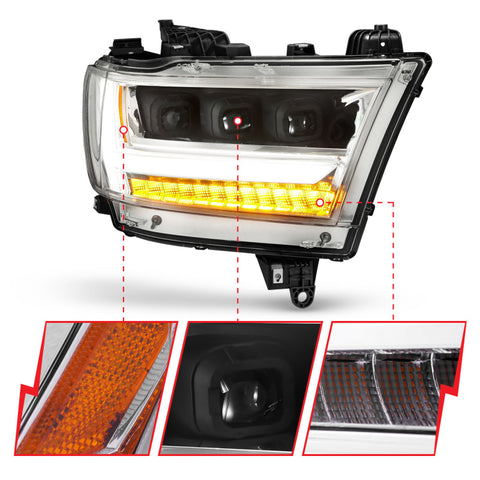 ANZO 19-20 Dodge Ram 1500 Tradesman LED Projector Headlights Plank Style w/Sequential Black (Pass.) - 111495-R