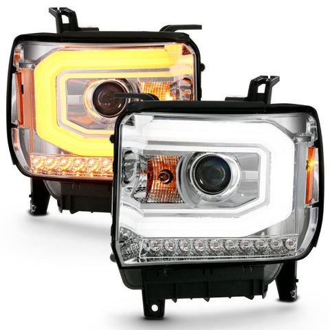 ANZO 2014-2015 Gmc Sierra 1500 Projector Headlight Plank Style Chrome w/ Switchback (Halogen Type) - 111488
