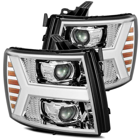 AlphaRex 07-13 Chevy 1500 LUXX LED Proj Headlights Plank Design Chrome w/ Activ Light/Seq Signal/DRL - 880222