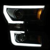 ANZO 2015-2016 Ford F-150 Projector Headlights w/ Plank Style Design Black w/ Amber - 111347