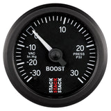 Autometer 52mm Stack Instruments -30INHG to +30PSI Mechanical Boost Gauge - Black - ST3112