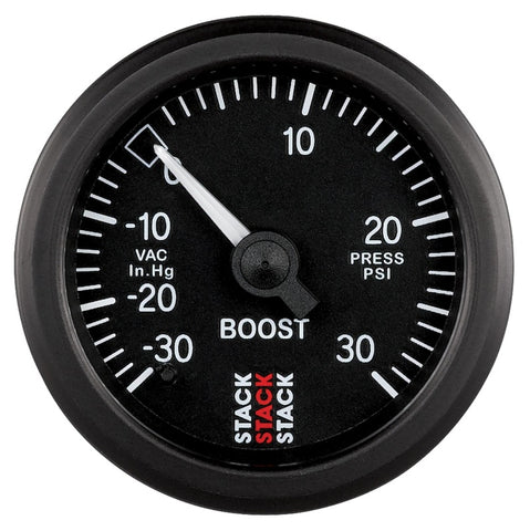 Autometer 52mm Stack Instruments -30INHG to +30PSI Mechanical Boost Gauge - Black - ST3112