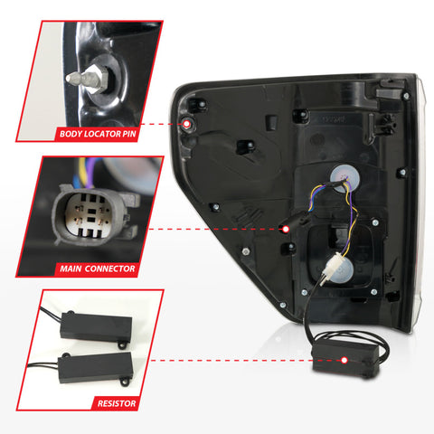 ANZO 21-23 Ford F-150 LED Taillights Seq. Signal w/BLIS Cover - Black (For Factory Halogen ONLY) - 311475