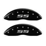 MGP Front set 2 Caliper Covers Engraved Front Silverado style/SS Black finish silver ch - 14238FSS3BK