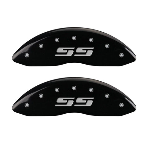 MGP Front set 2 Caliper Covers Engraved Front Silverado style/SS Black finish silver ch - 14238FSS3BK
