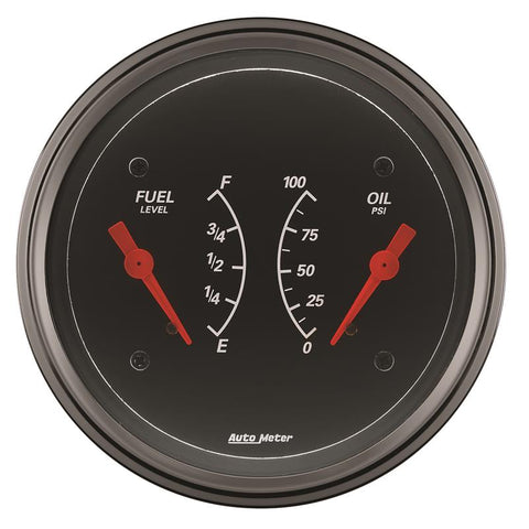 AutoMeter Gauge Dual Fuel & Oilp 3-3/8in. 0 Ohm(e) to 90 Ohm(f)& 100PSI Elec Designer Black - 1434