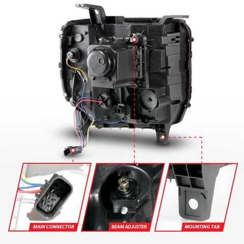 ANZO 2014-2015 GMC Sierra 1500HD Projector Plank Style Headlight Black W/ DRL - 111450