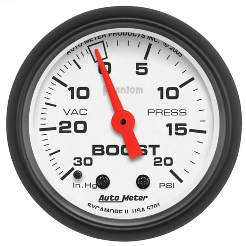 Autometer Phantom 52mm 30in HG.-Vac/20PSI Mechanical Vacuum/Boost Gauge - 5701