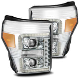 AlphaRex 11-16 Ford F-350 SD LUXX LED Proj Headlights Plank Style Chrm w/Activ Light/Seq Signal/DRL - 880145