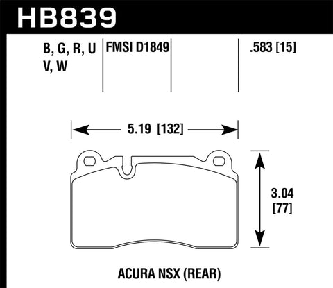 Hawk 2017 Acura NSX HP+ Race Rear Brake Pads - HB839N.583