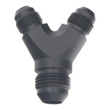 DeatschWerks 6AN Male Flare to 6AN Male Flare to 8AN Male Flare Y Fitting - Anodized Matte Black - 6-02-0702-B