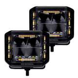 Go Rhino Xplor Blackout Combo Series Cube Sideline LED Spot Lights w/ Amber 4x3 - Blk (Pair) - 750700322SCS
