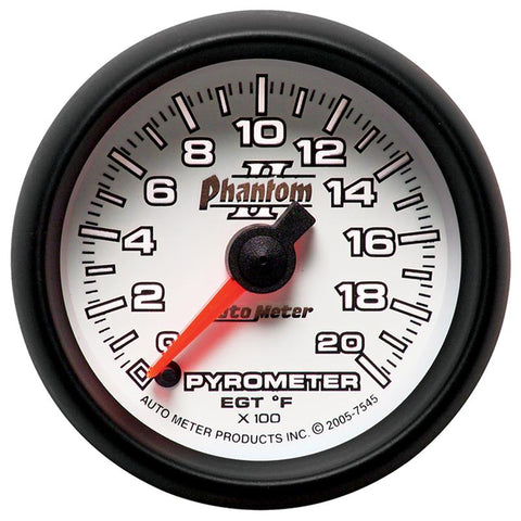 Autometer Phantom II 52.4mm Full Sweep Electronic 0-2000 Def F EGT/Pyrometer Gauge - 7545
