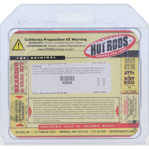 Hot Rods 12-18 Polaris RZR 570 570cc Main Bearing & Seal Kit - K094