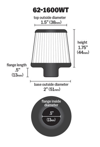 K&N 2in Base OD x .375in Flange ID x 1.75in H Rubber Base Crankcase Vent Filter - White - 62-1600WT
