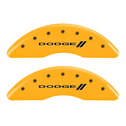 MGP 4 Caliper Covers Engraved F & R Stripes/Dodge Yellow Finish Black Char 2010 Dodge Ram 3500 - 12124SDD3YL
